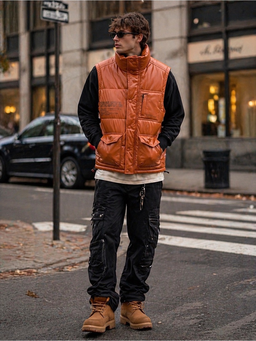 Men's Puffer Vest in Burnt Orange - Sleeveless Quilted Jacket